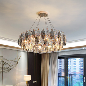 <span class=keywords><strong>Lampadario</strong></span> a Foglia di Cristallo <span class=keywords><strong>Grigio</strong></span> di Alta Qualità, Decorazione Elegante e Moderna per Soggiorno - Product Image 2