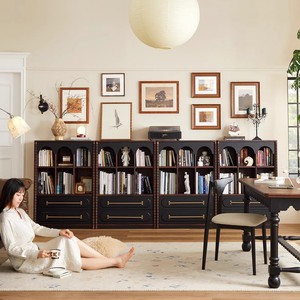 French Style <b>Solid</b> <b>Wood</b> <b>Bookcase</b> 80cm Modular Full Wall Storage Cabinet For Home Office Study Retro Floor To Ceiling Bookshelf - Product Image 3