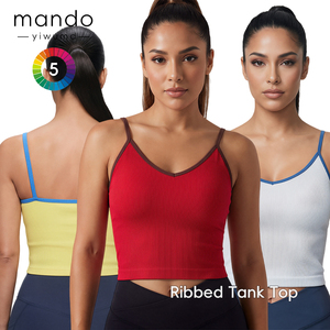 Débardeur court pour femme en tricot côtelé nylon-spandex avec bordure contrastante, personnalisable pour activités de plein air - Product Image 1
