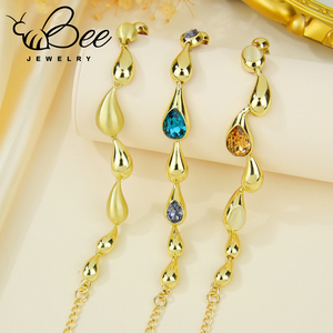 สร้อยข้อมือทองคำแท้ 14K ประดับคริสตัลแท้ ดีไซน์หยดน้ำ ทำด้วยมือ สำหรับผู้หญิง - Product Image 1