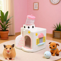 Nichoir en céramique Creative Castle pour hamster, multifonctionnel 3-en-1, maison de refroidissement pour petits animaux avec bol à nourriture et porte-bouteille d'eau
