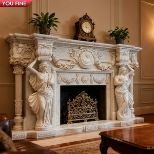 Youfine Tùy Chỉnh Biệt Thự Sang Trọng Cổ Điển Đá Cổ Khắc Đá Cẩm Thạch Lò Sưởi Surround Với Lady Tượng Cột - Product Image 2