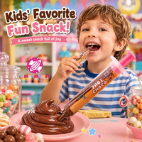 Cokelat Susu Warna-warni Isi Selai Cokelat Cair dalam Kemasan Suntik Kustom Grosir dengan Mainan Balon untuk Anak-anak