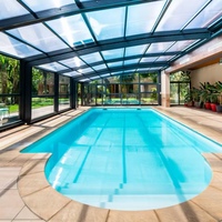 Toldo Retráctil Eléctrico para Exteriores, Techo Transparente Deslizante, Impermeable, Cubierta Retráctil para Piscina de Cristal Transparente