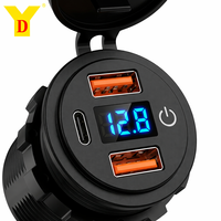 Prise de voiture USB 3 ports 66W QC3.0 PD 12V 24V à charge rapide, étanche, avec voltmètre LED pour voiture, camion, bateau, camping-car, avec interrupteur