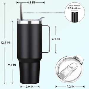 Gobelet isotherme en acier inoxydable de 40 oz avec poignée, gobelets isothermes en gros, tasse à café de voyage réutilisable à double paroi - Product Image 2