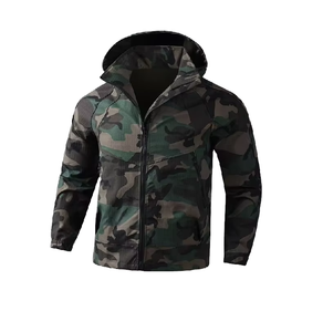 Veste de course décontractée longue en jean noir tissé personnalisé avec capuche zippée en cuir ciré imperméable pour homme - Product Image 1