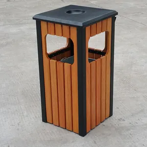 Outdoor wooden trash bin water proof outdoor garbage can recycling waste bin for public