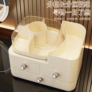 Cosmetic <b>Storage</b> <b>Box</b> Desktop Organizer <b>Drawer</b> Style Large Capacity Creamy White ABS Makeup Organizer - Product Image 4
