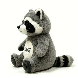 Fourrure pelucheuse grise moyenne, douce et moelleuse, patte grise foncée, petits yeux ronds noirs, nez boutonné noir et fines moustaches blanches. - Product Image 2