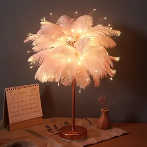 Light Gold Ostrich Feather Nordic Bedroom Bedside Ostrich Feather Table Lamp Wedding Room Originality Warm Decoration
