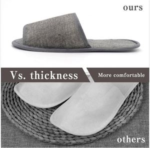 Chaussons jetables biodégradables gris à bout ouvert en coton et lin, écologiques, modernes, de luxe, avec logo personnalisé pour spa et hôtel - Product Image 4