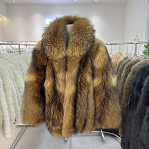 RX Furs Solid Fluffy Furry Big Collar Straight Luxury Plus Size Bomber Prendas de abrigo Full Pelt Sleeves Chaquetas de piel de mapache para hombres