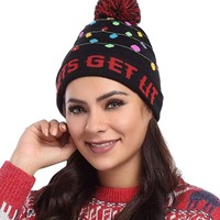 Bonnet lumineux de Noël XIANGYU avec broderie 3D LED, design bicolore, 100 % acrylique, unisexe adulte, avec pompon, lot en gros