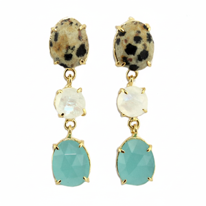 Boucles d'oreilles pendantes à trois pierres pour femmes, vente en gros, collection de stylistes, bijoux de mode fine, réglage de broche - Product Image 1