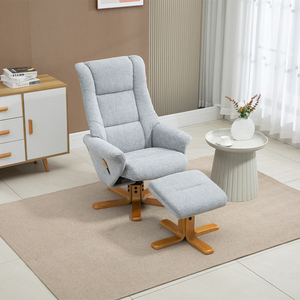 Sillón Reclinable Moderno con Respaldo Cómodo, Tapizado en Lino, con Otomana - Product Image 1