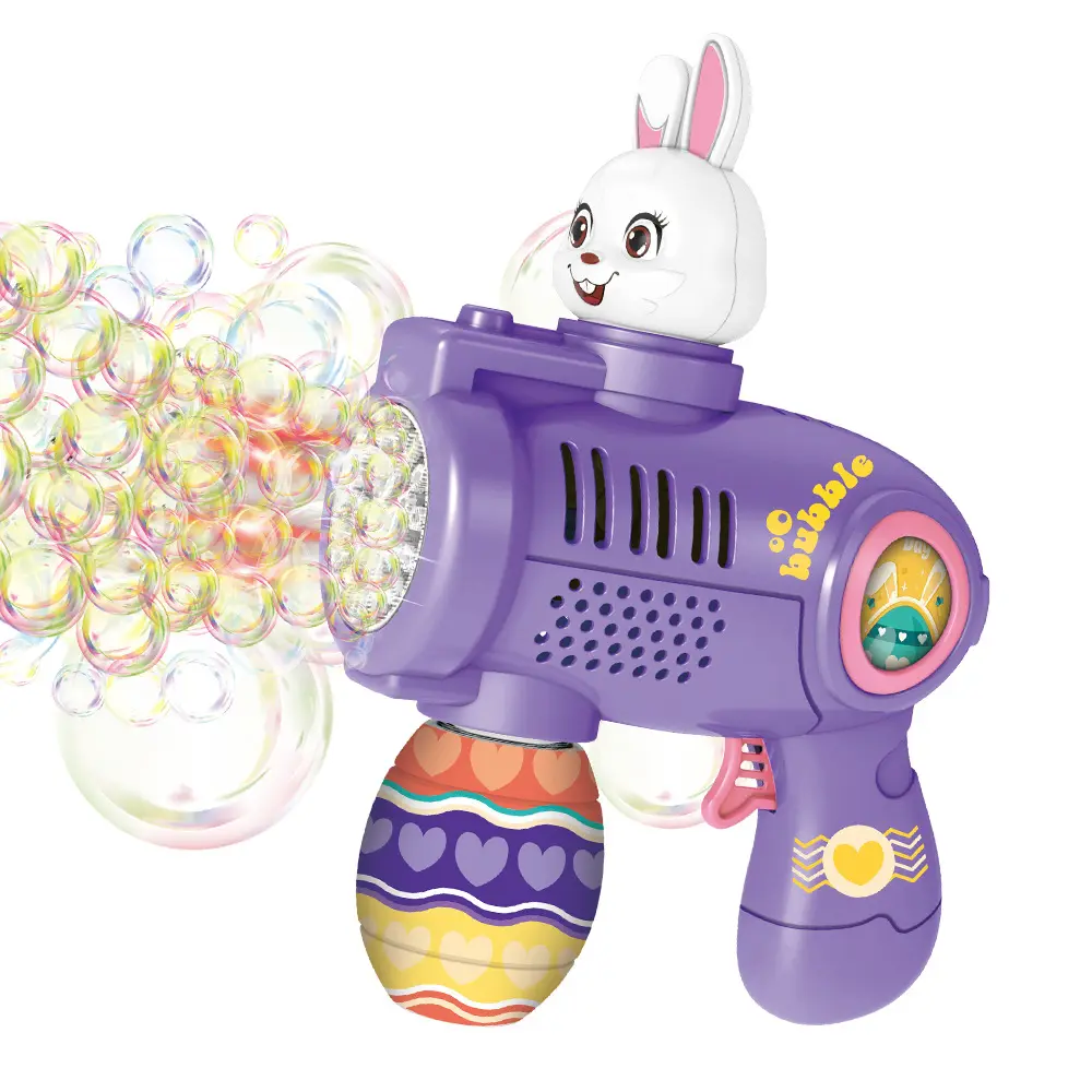 21 delik karikatür tavşan elektrikli kabarcık silah makinesi oyuncaklar ile işık çocuklar için kabarcık makinesi yaz açık sabun su oyuncakları