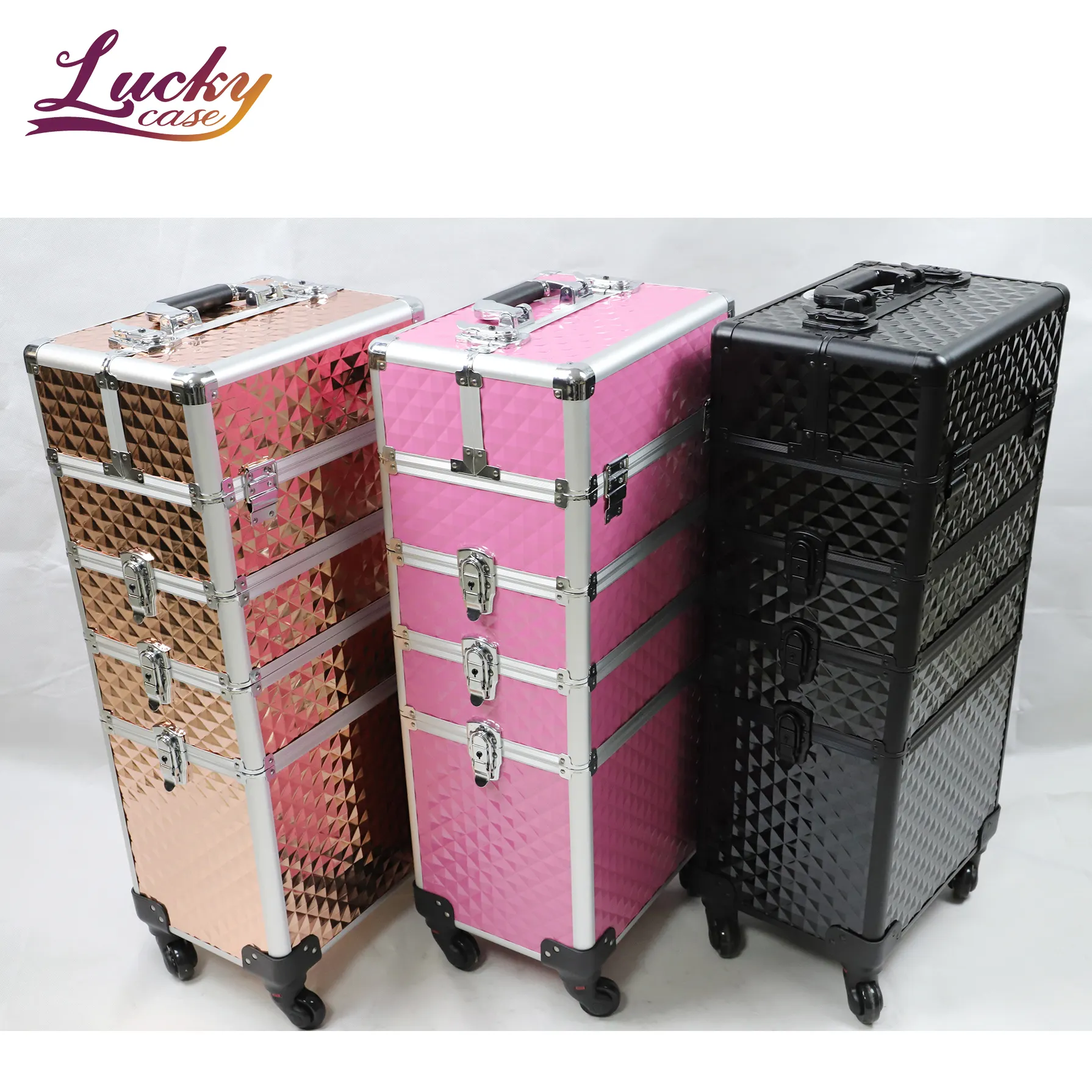 Rolling Makeup Case 4 in 1 Professional Cosmetic Trolley Large Storage Salon Barber Case Traveling Cart Trunk for Makeup Artist