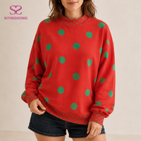 Sweat à capuche oversize en polaire pour femme avec logo personnalisé, imprimé pois sur toute la surface, lettres appliquées, poche kangourou, pull décontracté – Fabricant