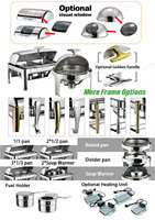 Chauffe-plat de luxe 9L en acier inoxydable plaqué or avec couvercle à roulettes et vitre transparente – Équipement de maintien au chaud haut de gamme pour buffet