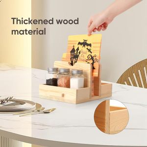 Soporte de madera para pañuelos, estante de almacenamiento multiusos rectangular para sala de estar, escritorio, cocina, organizador de encimera - Product Image 3