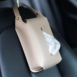 Factory Hot Selling Car Seat Headrest Hanging PU Leather Tissue Boxes Paper Cover Holder With Detachable Handle
