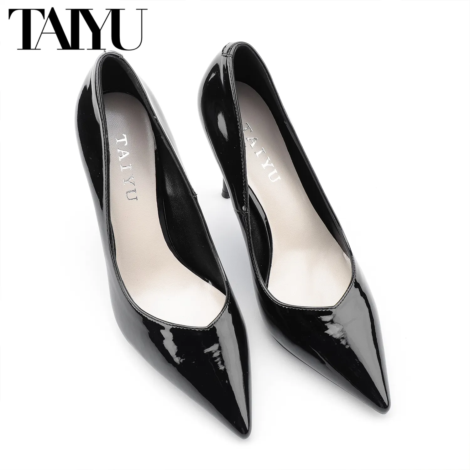 TAIYU High Quality Pumps Classic Patent Leather Women's High Heels Pointy Toe Stilettos Formal black Shoes