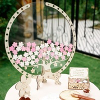 Décorations en bois DIY motif fleur de cerisier, design élégant, pour table d'inscription de mariage ou d'anniversaire, avec message de mariage