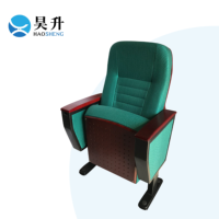 Chaise d'église personnalisable avec accoudoirs en bois, pieds mobiles/fi xés - Tissu vert, mobilier de théâtre et d'auditorium pour églises et salles de spectacle