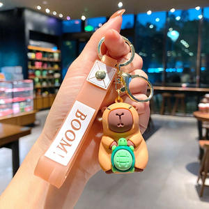Ornament Puppe Charme Schlüssel anhänger 3D PVC Capybara Gummi Anhänger Schlüssel bund Nette Anime Cartoon Schildkröte Milch tee Capibala Auto Schlüssel ring - Product Image 4