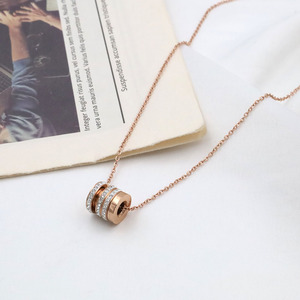 Stainless Steel Pendant Necklace Rose Gold Round Pave Setting Geometric Design <b>Gift</b> For Girls Best <b>Friends</b> - Product Image 1