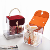 Großhandelspreis Acryl-Organisator Aufbewahrung Geschenkbox Motherstag Dekorationen transparente tragbare Blumenbox mit Lederdeckel