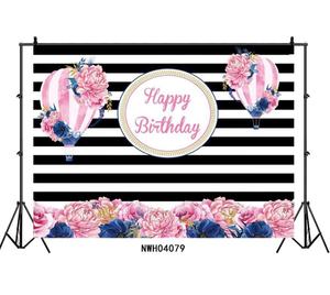 7x5ft Joyeux Anniversaire Noir et Blanc Rayure Rouge <span class=keywords><strong>Aquarelle</strong></span> Rose Or Point Photographie Rayure Anniversaire Fleurs Thème Toile De Fond - Product Image 2