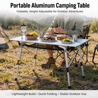 Table de camping portable, légère, pliable, moderne, pour l'extérieur, avec pieds réglables, design rectangulaire en aluminium, imperméable