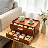 Boîte à thé à double tiroir BH, support en bois pour sachets de thé, organisateur de sachets de thé en bambou avec 20 compartiments, tiroir pour sachets de thé
