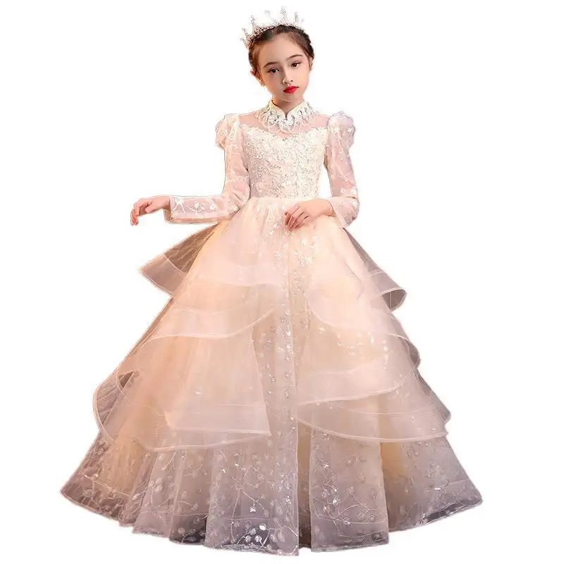 Children's Host Piano Costumes Little Girls' Birthday Flower Mermaid Princess Dress Winter For Kids