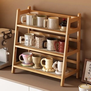 ชั้นวางแก้วน้ำไม้ไผ่หลายชั้น สำหรับจัดเก็บบนโต๊ะในครัว ห้องนอน หอพัก - Product Image 1