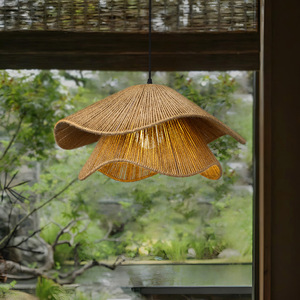 Wabi Sabi Style Chandelier Oval Shape E27 <b>Led</b> <b>Light</b> Source For Restaurant Hotel Bedroom <b>Tea</b> Room Hemp Rope Woven Lamp - Product Image 4