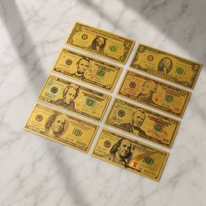 Ensemble de 8 billets de banque commémoratifs en feuille d'or de dollars américains, collection de répliques de devises, monnaie factice originale pour cadeaux et éducation - Product Image 2