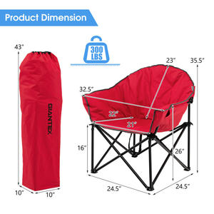 Chaise de camping pliable Moon Chair rouge en tissu Oxford avec cadre en aluminium pour l'extérieur, le jardin, la plage, la pêche, avec sac de transport - Product Image 4