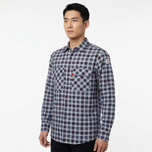 Camisa de Trabajo de Manga Larga a Cuadros, Ignífuga, de Algodón para Hombre, con Bolsillos en el Pecho y Cierre de Botones - Product Image 1