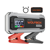 WOLFBOX 3000A Jump Starter Portabel 12V Penguat Baterai Truk Lampu LED Pengisian Cepat 60W (Adaptor Tidak Termasuk) Baterai 16000mAh