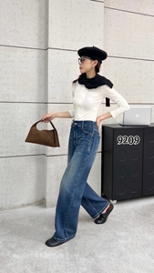 大码女式牛仔裤高腰阔腿长裤弹力面料透气环保休闲时尚曲线美 - Product Image 5