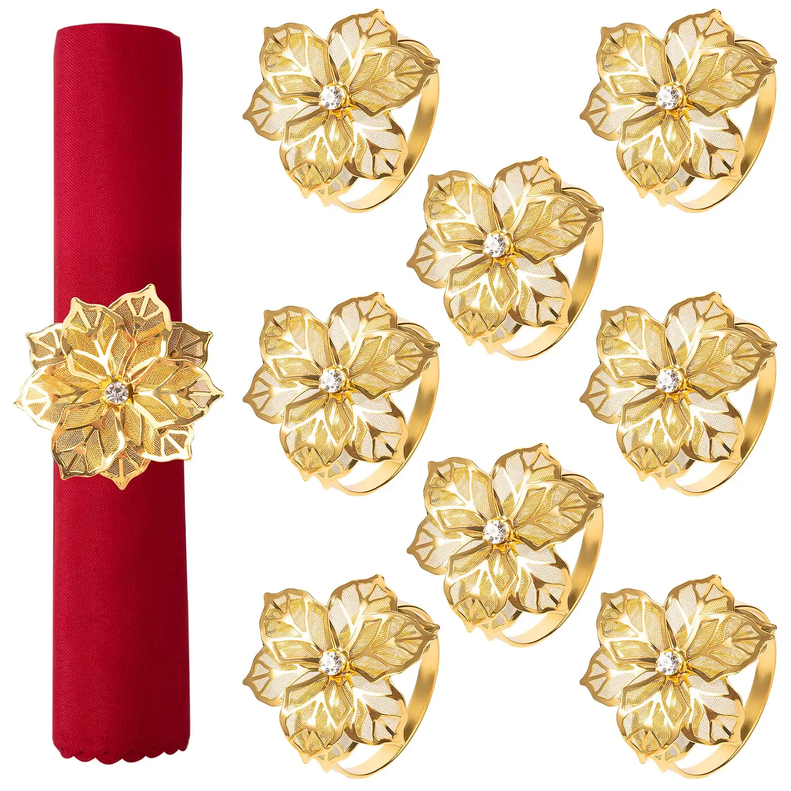 Fashion Design Sense Dining Table Accessories Golden Flower Napkin Ring Metal Tissue Buckle For Banquet Decoration