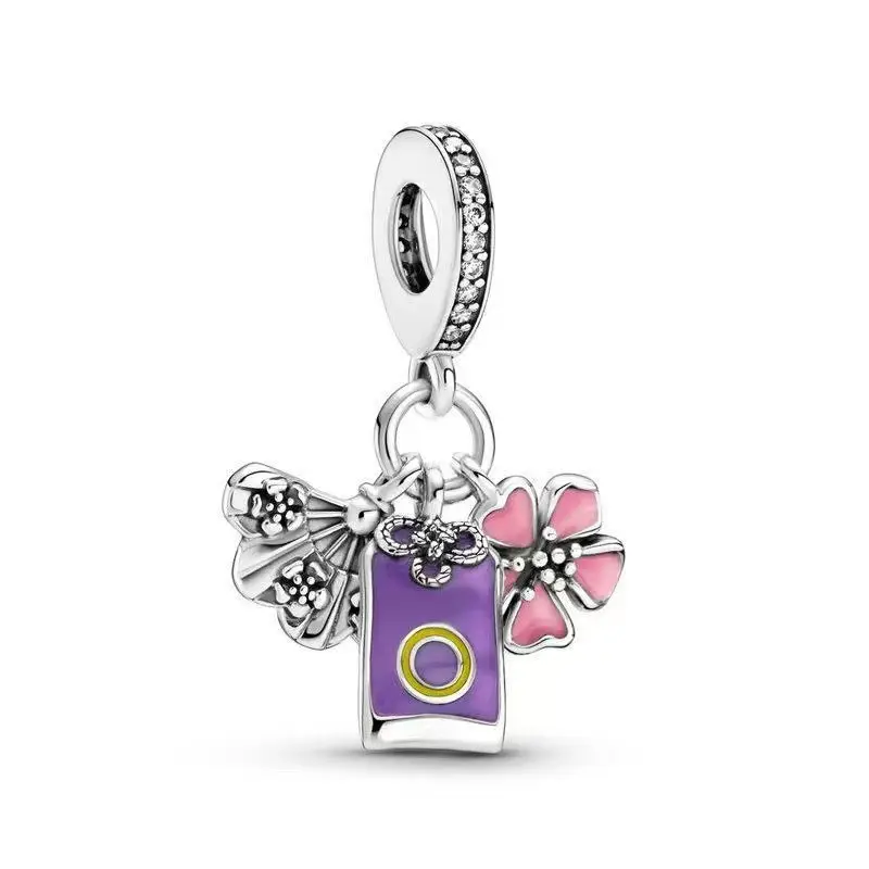 Fan Flower metal beads and charms for jewelry Purple Hanging Beaded Bracelet european charm beading dangle tibetan pendant