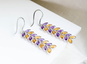 Boucles d'oreilles pendantes artisanales en citrine et améthyste taille marquise, style tendance, les plus vendues, à la mode, en promotion - Product Image 3