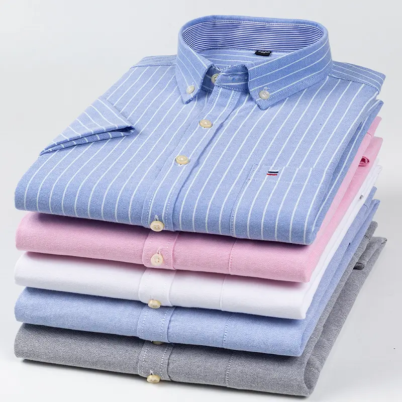 Katoenen Gestreepte Premium Casual Shirt Met Korte Mouwen Heren, Knopen, Formele Jurk Oxford Shirt Voor Heren