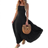 Robes maxi décontractées pour femmes, lavables, col carré, plissées, sans manches, robe d'été, 100% polyester