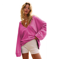 Diseño de moda Mujeres Sudaderas de gran tamaño Suéteres con cuello en V Jersey informal Suelto Manga larga Tops Camisas Moda Ropa de otoño