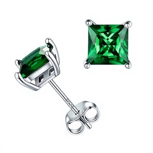 Square Princess Cut <b>Emerald</b> Cut 925 Silver <b>Stud</b> Earrings Women's Trendy Wedding Anniversary Party Engagement Gift Niche Design - Product Image 2